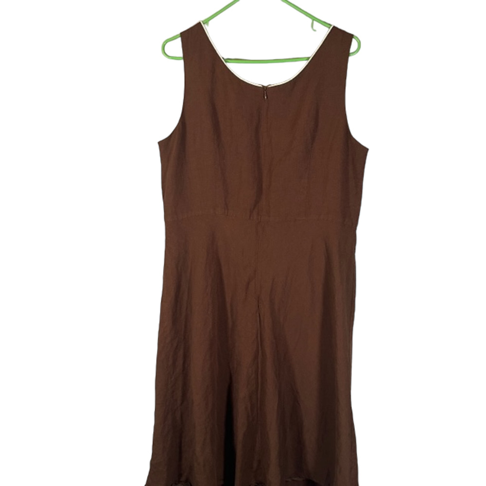Jessica Howard Brown Floral Linen Blend Sleeveless Midi Dress Women Sz 18P VTG - Picture 2 of 8